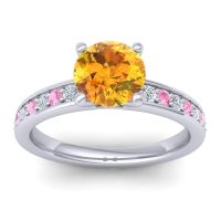 Citrine Ring In 14k White Gold With Diamond And Pink Tourmaline Asada-7 Round Classic Ring