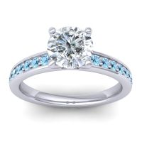 Diamond Ring In 14k White Gold With Aquamarine Asada-7 Round Classic Ring