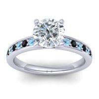 Diamond Ring In 18k White Gold With Aquamarine And Black Onyx Asada-7 Round Classic Ring