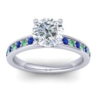 Diamond Ring In Palladium With Blue Sapphire And Emerald Asada-7 Round Classic Ring