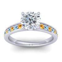 Diamond Ring In Palladium With Citrine And Aquamarine Asada-7 Round Classic Ring