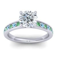 Diamond Ring In Palladium With Emerald And Aquamarine Asada-7 Round Classic Ring
