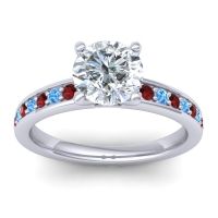 Diamond Ring In Palladium With Garnet And Swiss Blue Topaz Asada-7 Round Classic Ring