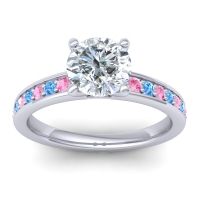 Diamond Ring In Platinum With Pink Tourmaline And Swiss Blue Topaz Asada-7 Round Classic Ring