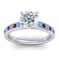 Diamond Ring In Palladium With Swiss Blue Topaz And Garnet Asada-7 Round Classic Ring