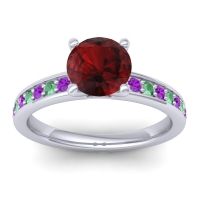 Garnet Ring In 14k White Gold With Amethyst And Emerald Asada-7 Round Classic Ring