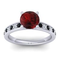 Garnet Ring In 18k White Gold With Black Onyx And Lab Diamond Asada-7 Round Classic Ring