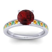 Garnet Ring In 18k White Gold With Citrine And Emerald Asada-7 Round Classic Ring