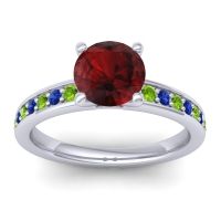 Garnet Ring In 18k White Gold With Peridot And Blue Sapphire Asada-7 Round Classic Ring