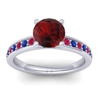 Garnet Ring In 14k White Gold With Ruby And Blue Sapphire Asada-7 Round Classic Ring