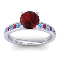 Garnet Ring In 18k White Gold With Swiss Blue Topaz And Ruby Asada-7 Round Classic Ring