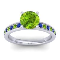 Peridot Ring In 14k White Gold With Blue Sapphire Asada-7 Round Classic Ring