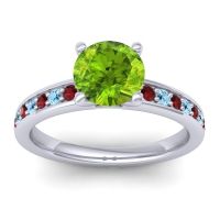 Peridot Ring In 14k White Gold With Garnet And Aquamarine Asada-7 Round Classic Ring
