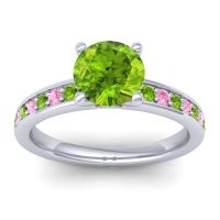 Peridot Ring In 14k White Gold With Pink Tourmaline Asada-7 Round Classic Ring