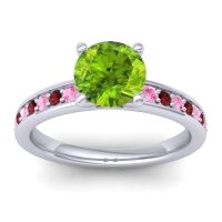 Peridot Ring In 14k White Gold With Pink Tourmaline And Garnet Asada-7 Round Classic Ring