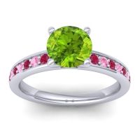 Peridot Ring In 14k White Gold With Ruby And Pink Tourmaline Asada-7 Round Classic Ring