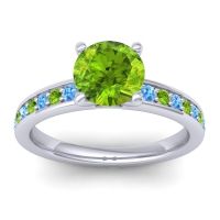 Peridot Ring In 14k White Gold With Swiss Blue Topaz Asada-7 Round Classic Ring