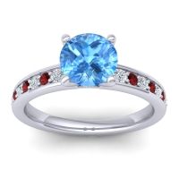 Swiss Blue Topaz Ring In 14k White Gold With Diamond And Garnet Asada-7 Round Classic Ring