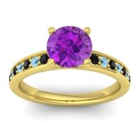 Amethyst Ring In 14k Yellow Gold With Black Onyx And Aquamarine Asada-7 Round Classic Ring