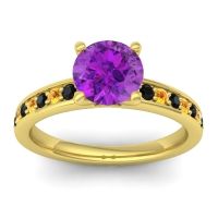 Amethyst Ring In 14k Yellow Gold With Black Onyx And Citrine Asada-7 Round Classic Ring