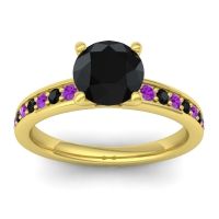 Black Onyx Ring In 18k Yellow Gold With Amethyst Asada-7 Round Classic Ring