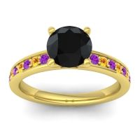 Black Onyx Ring In 18k Yellow Gold With Amethyst And Citrine Asada-7 Round Classic Ring
