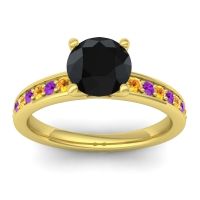 Black Onyx Ring In 18k Yellow Gold With Citrine And Amethyst Asada-7 Round Classic Ring