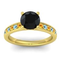 Black Onyx Ring In 18k Yellow Gold With Citrine And Aquamarine Asada-7 Round Classic Ring