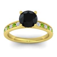 Black Onyx Ring In 18k Yellow Gold With Lab Diamond And Peridot Asada-7 Round Classic Ring