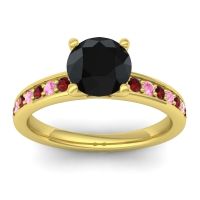 Black Onyx Ring In 18k Yellow Gold With Garnet And Pink Tourmaline Asada-7 Round Classic Ring