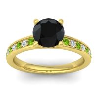 Black Onyx Ring In 18k Yellow Gold With Peridot And Lab Diamond Asada-7 Round Classic Ring