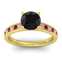 Black Onyx Ring In 18k Yellow Gold With Pink Tourmaline And Garnet Asada-7 Round Classic Ring