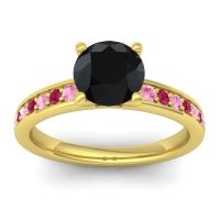 Black Onyx Ring In 18k Yellow Gold With Pink Tourmaline And Ruby Asada-7 Round Classic Ring