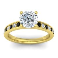 Diamond Ring In 14k Yellow Gold With Black Onyx And Lab Diamond Asada-7 Round Classic Ring