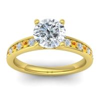 Diamond Ring In 14k Yellow Gold With Citrine Asada-7 Round Classic Ring