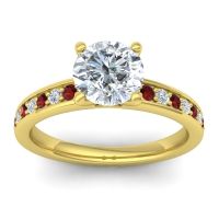 Diamond Ring In 18k Yellow Gold With Garnet And Lab Diamond Asada-7 Round Classic Ring
