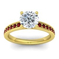 Diamond Ring In 14k Yellow Gold With Garnet Asada-7 Round Classic Ring