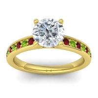 Diamond Ring In 14k Yellow Gold With Garnet And Peridot Asada-7 Round Classic Ring