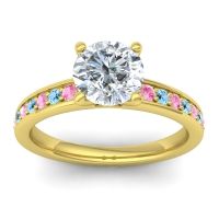 Diamond Ring In 14k Yellow Gold With Pink Tourmaline And Aquamarine Asada-7 Round Classic Ring
