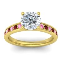 Diamond Ring In 14k Yellow Gold With Pink Tourmaline And Garnet Asada-7 Round Classic Ring
