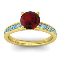Garnet Ring In 18k Yellow Gold With Aquamarine And Swiss Blue Topaz Asada-7 Round Classic Ring