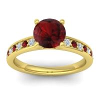 Garnet Ring In 14k Yellow Gold With Diamond Asada-7 Round Classic Ring