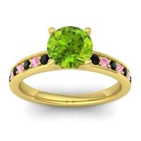 Peridot Ring In 14k Yellow Gold With Black Onyx And Pink Tourmaline Asada-7 Round Classic Ring
