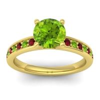 Peridot Ring In 14k Yellow Gold With Garnet Asada-7 Round Classic Ring