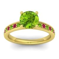 Peridot Ring In 14k Yellow Gold With Ruby Asada-7 Round Classic Ring