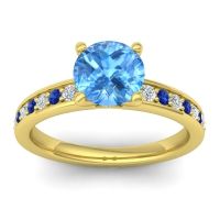 Swiss Blue Topaz Ring In 14k Yellow Gold With Lab Diamond And Blue Sapphire Asada-7 Round Classic Ring