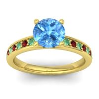 Swiss Blue Topaz Ring In 14k Yellow Gold With Emerald And Garnet Asada-7 Round Classic Ring