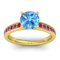 Swiss Blue Topaz Ring In 14k Yellow Gold With Ruby And Amethyst Asada-7 Round Classic Ring