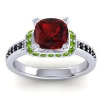 Garnet Ring In 14k White Gold With Peridot And Black Onyx Aksika Cushion Antique Ring