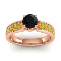 Black Onyx Ring In 14K Rose Gold With Citrine And Peridot Bahala-6 Round Classic Ring